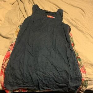 Blue Sleeveless Dress with Floral Accents